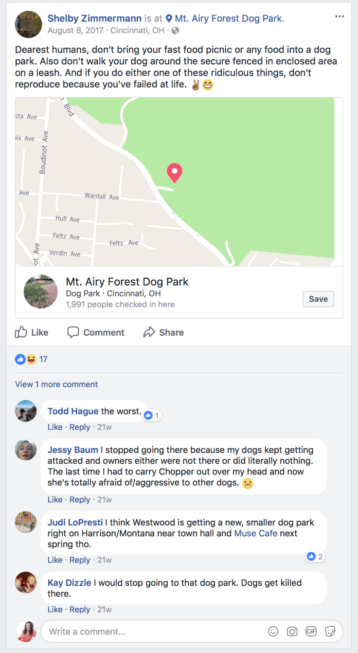 Dog Park don't bring food to the dog park